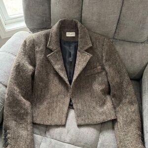 Yves Saint Laurent Brown Herringbone Blazer